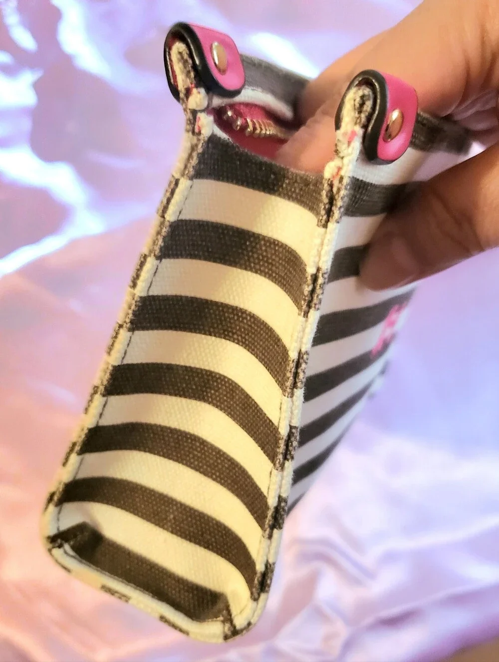 JL Initials - Henri Bendel Striped Canvas Cosmetic Bag